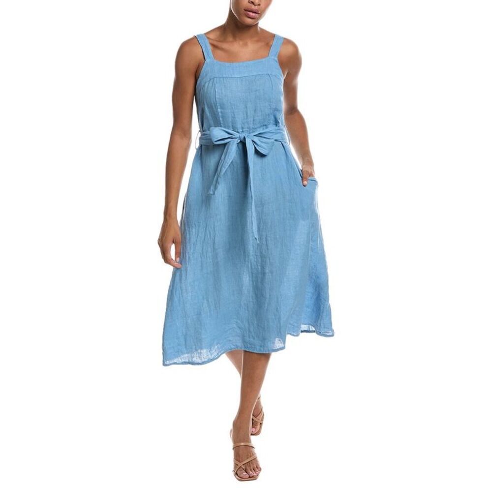 Persaman New York Womens Linen Midi Dress, Blue